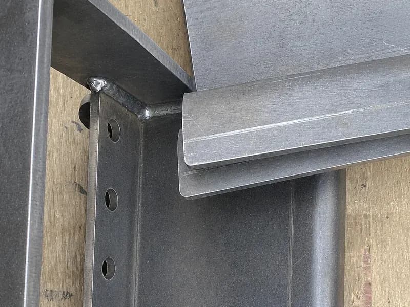 Close view of a welded profile corner and its seam
